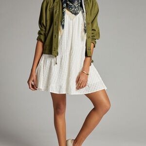 Anthropologie Maeve Juliet Tiered Tunic White Textured V-Neck Dress 1X